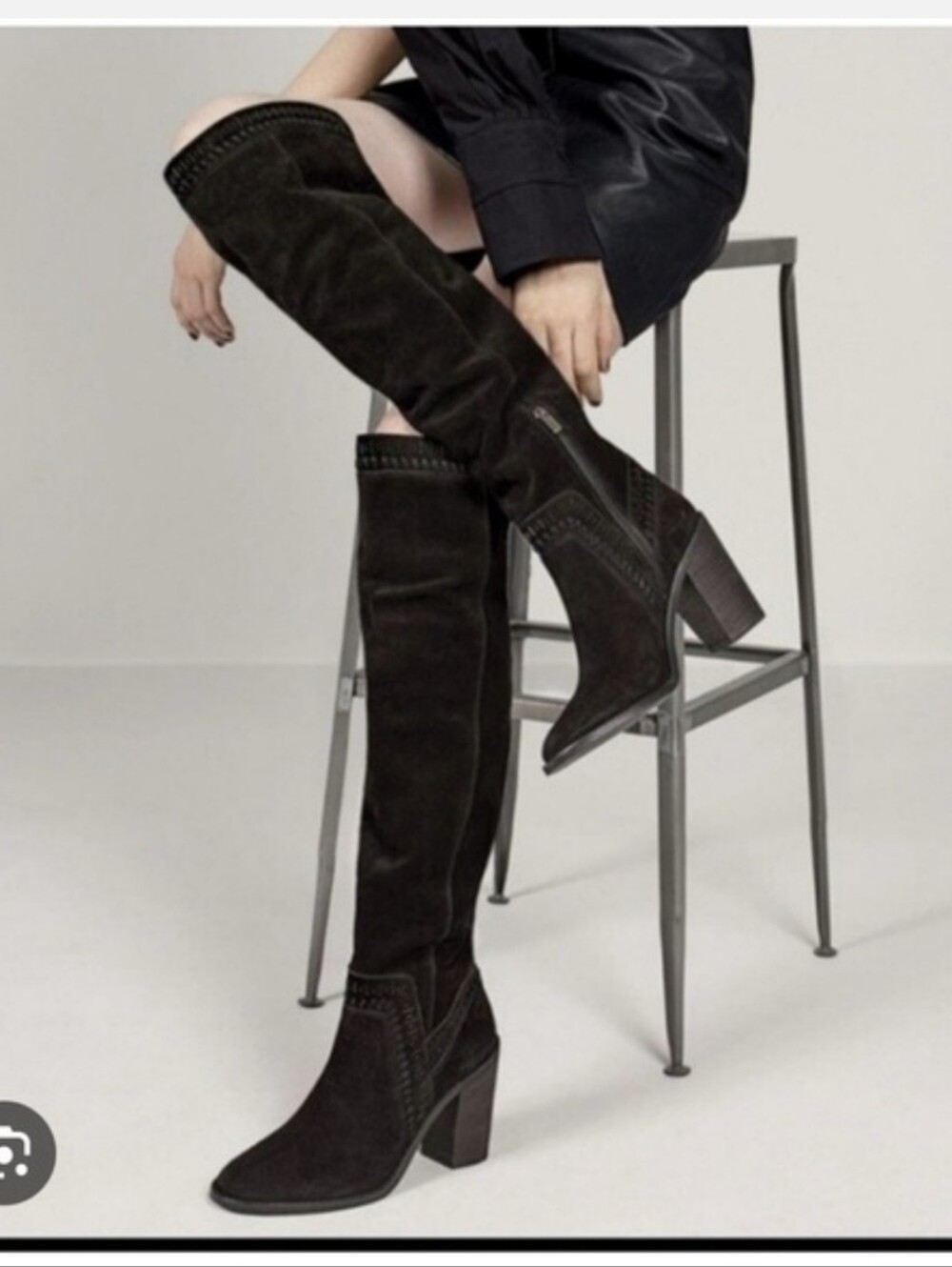 Vince Camuto, Madolee Suede Leather Over the Knee Boots, Black, Size 7 - Picture 1 of 8